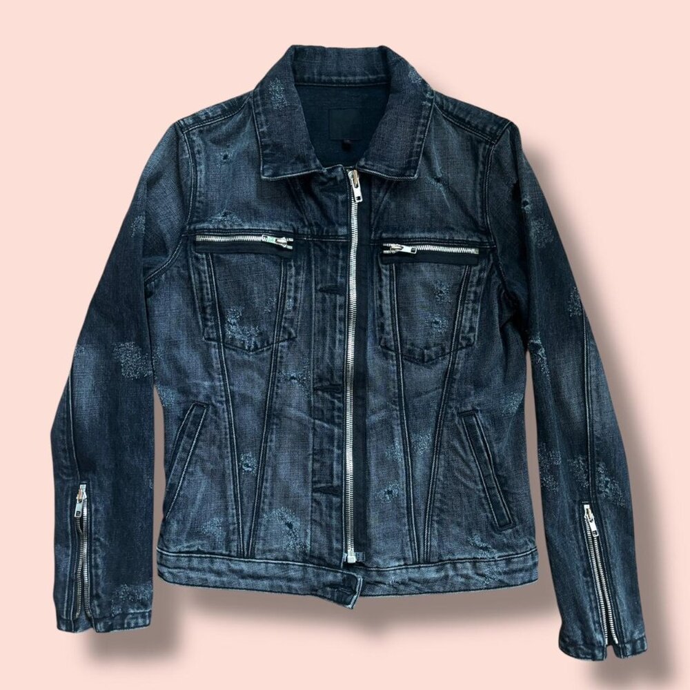 RTA Distressed Black Denim Zip Jacket